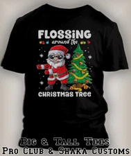 Christmas Joy Flossing Happy Holidays Lights Santa Tee Shirt Big Tall Small Fun