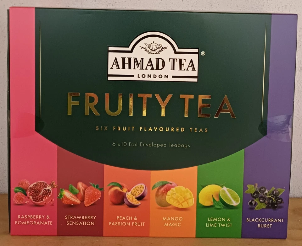 AHMAD TEA ,idea regalo , Fruitea ,6 TIPI Té Verde x10=60 t/b, Scadenza 2027
