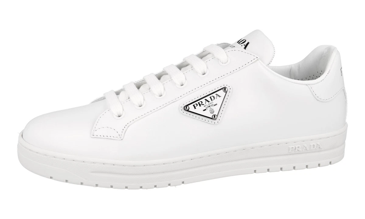 PRADA Leder Downtown Sneaker Schuhe 1E144N Weiss Triangolo NEU - 40,5 UK 7.5