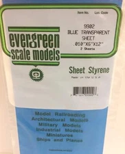 Evergreen Scale Models 9902 Blue Transparent Sheet Styrene, 6X12X.010, 2 Pieces