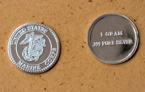 2- US Marine Corps 1 Gram .999 Fine Pure Silver Rounds Great for gifts! GR G
