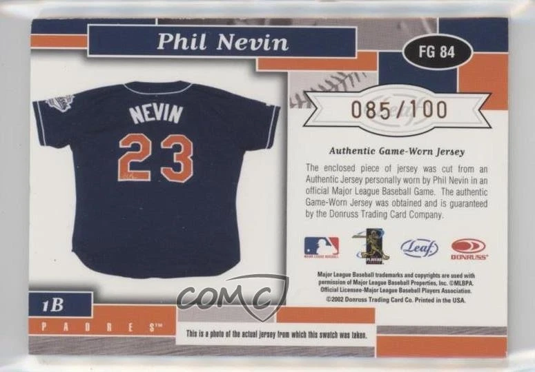 2002 Leaf Certified Fabric of the Game Bronze Die-Cut Plate /100 Phil Nevin - Image 2 of 2