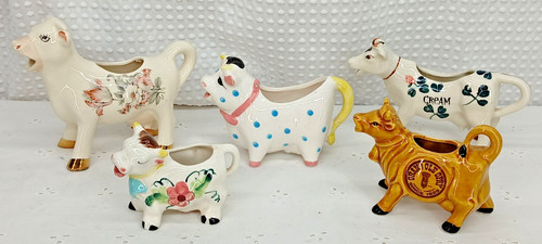 LOT OF 5 VINTAGE COW COFFEE CREAMERS ELSIE BLUE BELL CERAMIC JAPAN FREE SHIPPING
