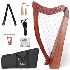 LOTKEY 19 Strings Harp, Solid Mahogany Harps 29'' W/Gig Bag,Tuning Wrench,Str...