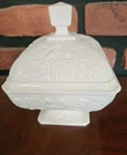 Vintage Jeanette Shell Pink Milk Glass Compote  / Candy Dish With Lid 1950's