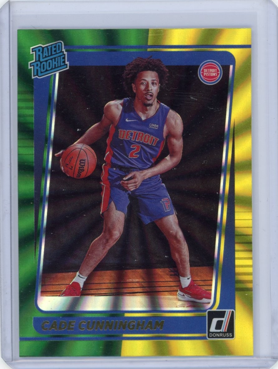 Cade Cunningham 2021-22 Donruss Holo Green & Yellow Laser #211 Rated Rookie RC