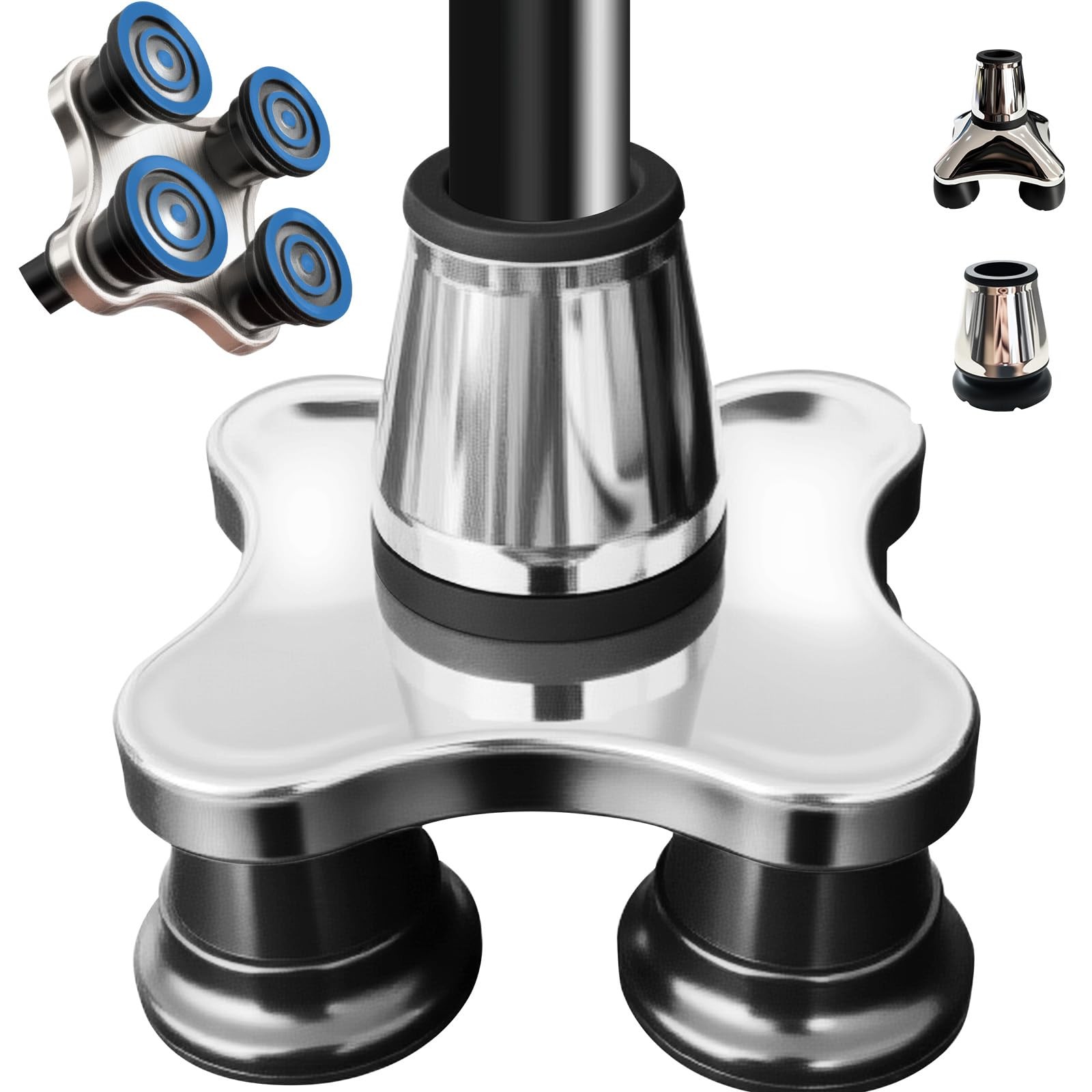 Cane Tips 3/4 inch All Terrain Self Standing Heavy Duty Quad Base with 360° P...