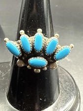 Vintage Navajo Sterling Silver Turquoise Cluster Ring Sz 6 Old Pawn Signed
