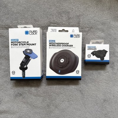 Quad Lock Motorcycle Fork Stem Mount + USB Wireless Charger + Vibration Dampener