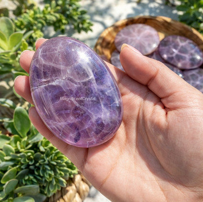 Genuine Amethyst Worry Stone Reiki Healing Palm Stone Crystal Relax Home Decor