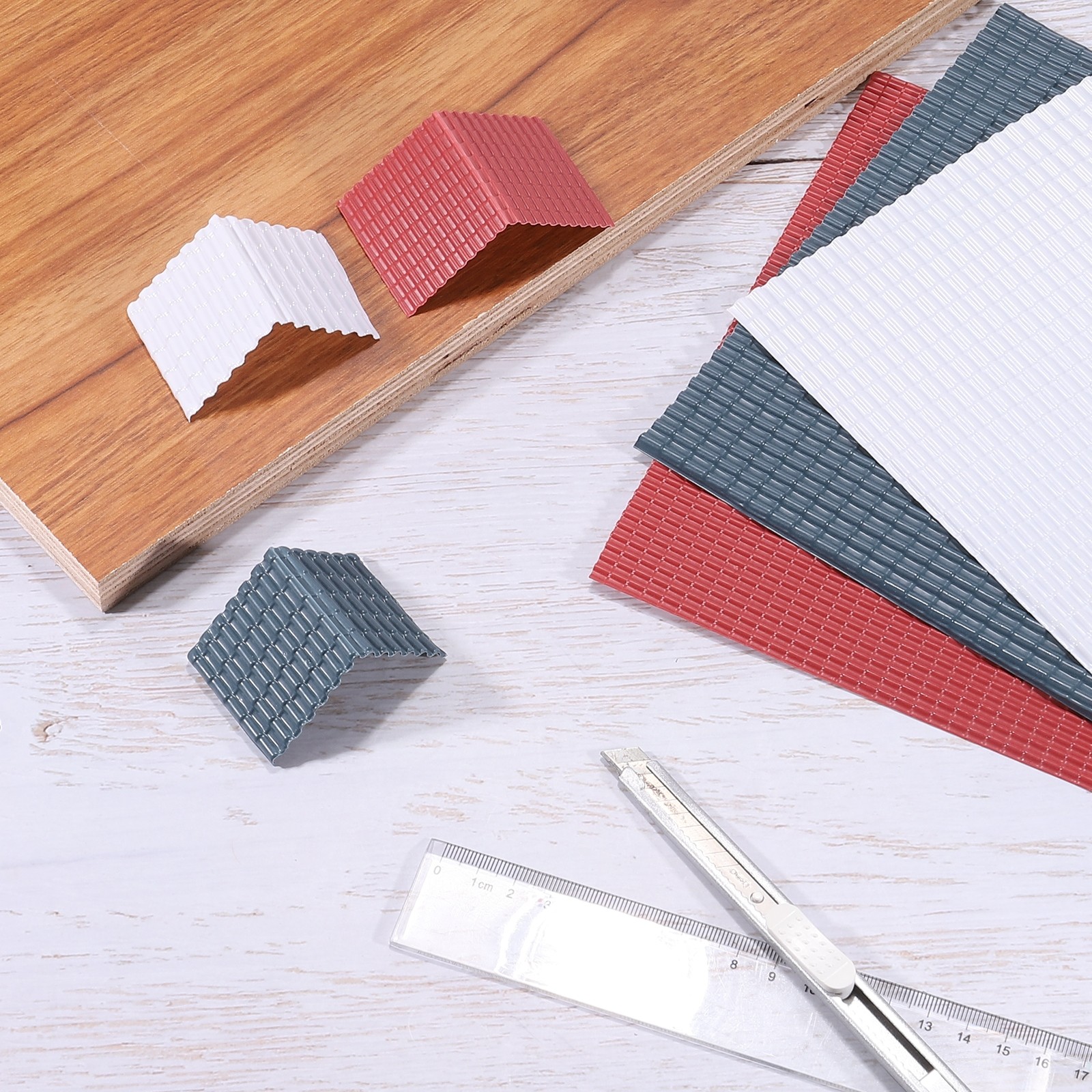 Miniature Roof Tiles PVC for Model Building Dark Red Pack of 4,1:50