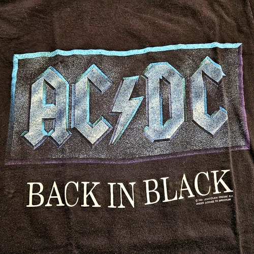 90s ACDC Back In Black Concert Tour T Shirt Large Si 1990s vintage concert t-shirt, vintage, size L, single stitch, B+ condition