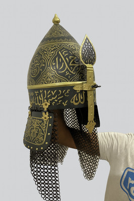 Islamic Warrior Helmet Steel Antique Finish   Handmade Armor with Chainmail Skir