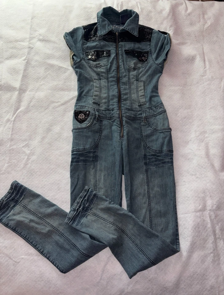 DEREON Mujer Grande Denim Mono Mameluco Jean Una Pieza Beyoncé Y2K Cremallera Foto 4 de 4