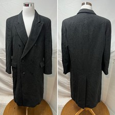 Vintage Men  s 44L Charcoal Gray Wool Cashmere Double Breasted Overcoat Coat