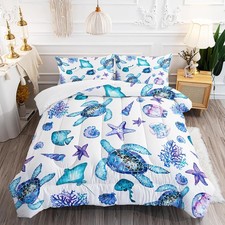 XYNHML Blue Sea Turtle Comforter 3Pcs Ocean Bedding Set Full Coral Starfish Shel