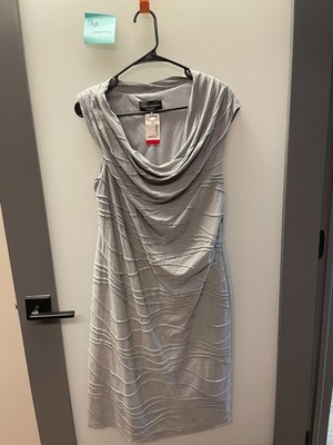 NWT Connected Apparel Ladies Gray Textured Drape Front Sleeveless Dress Size 10
