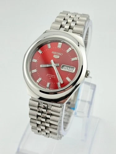 Seiko 5 Automatic Watch Red Dial Men's Wristwatch 6309 Japan Movement Vintage