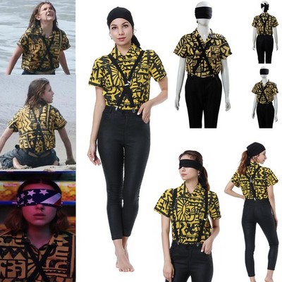 Stranger Battle Eleven 11 Cosplay Yellow T-Shirt Eyepatch Straps Halloween Women