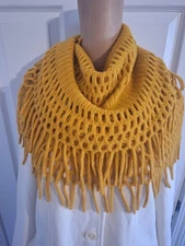 Mustard Yellow Knit Infinity Scarf with Fringe – Cozy & Chic