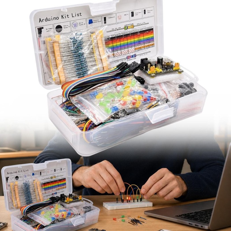 Electronics Component Starter Kit with Breadboard LED Buzzer for Beginners