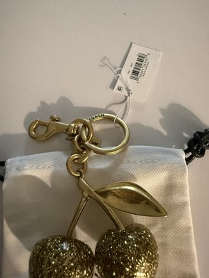 COACH Cherry GOLD SPARKLE Keychain or Bag Charm 77840 Authentic