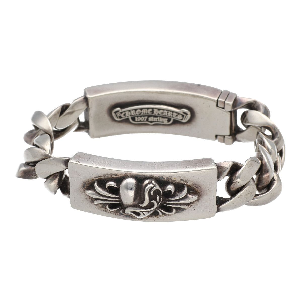 Used Chrome Hearts Double Id Bracelet Floral Cross Heart Used Chrome Hearts Double Id Bracelet Floral Cross Heart