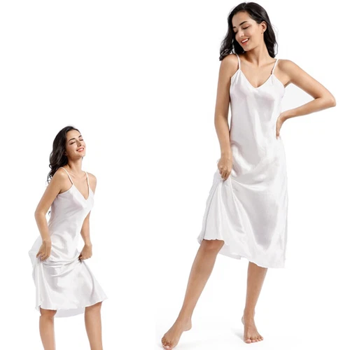 Sexy Satin Silk Robe Dress Sleepwear Lingerie Long Nightdress Nightgown - Bild 9 von 41