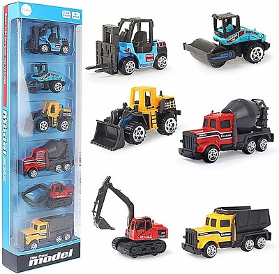 Mini car construction vehicle alloy excavator crane truck set of 6 (multicolor)