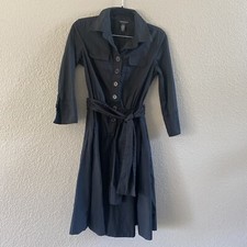 Banana Republic Shirt Dress Womens 0 Black Button Up Collared Belted Pockets