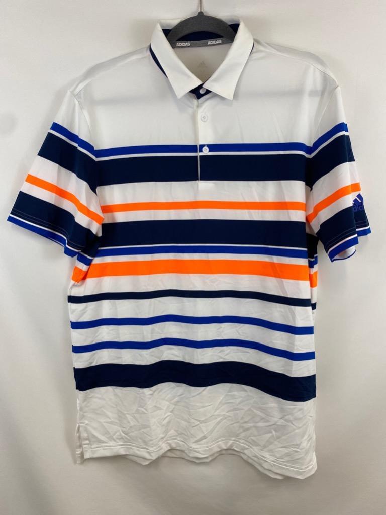 ADIDAS GOLF Men's Multi Stripe Short Sleeve Polo Blue White Orange
