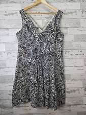 Lands End Womens Faux Wrap Mini Dress 18 XLarge V Neck Sleeveless Black White