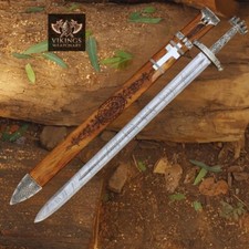 Hand Forged Damascus Steel Viking Sword Sharp Medieval European Functional Sword