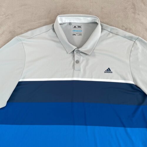 ADIDAS Golf Polo Shirt Men 2XL Blue ColorBlock Performance Wicking ClimaCool NEW
