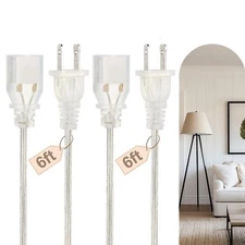 2 Pack Clear Extension Cord Indoor Thin 6 Foot UL-Certified Clear Extension C...