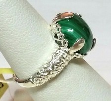NATURAL MALACHITE SOLITAIRE RING 8.50 CARATS STERLING SILVER. SIZE 5