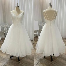 Short Wedding Dresses Spaghetti Straps Backless Tulle Tea Length Bridal Gowns