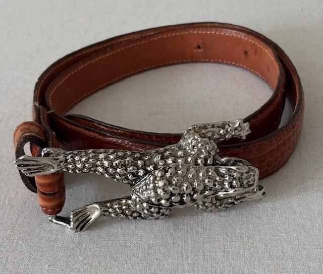Kieselstein-Cord Sterling Silver Toad Buckle With Brown Crocodile