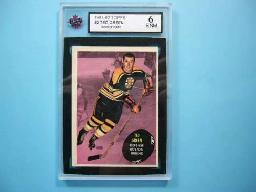 1961/62 TOPPS NHL HOCKEY CARD #2 TED GREEN ROOKIE RC KSA 6 EX/NM SHARP!! 61/62