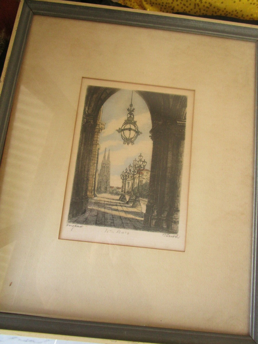 H. Leisch (Austrian, 20th C) 2 Color Etchings On White Silk