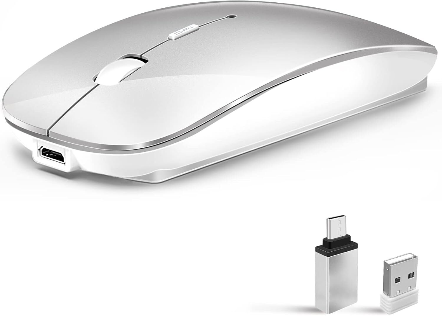 Silver Bluetooth Wireless Mouse for Laptop and Macbook Compatibility-image