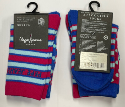 Pepe Jeans Mädchen Socken. 4 Paar. Rosa / Blau. Größe 28-31 UK 10-12,5