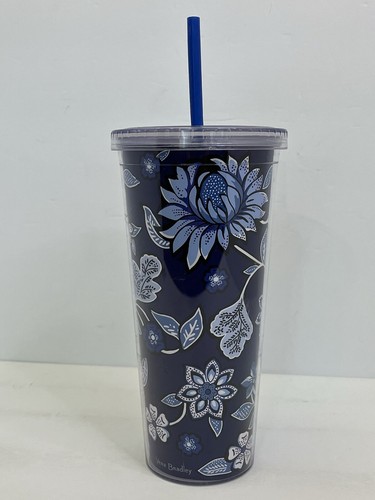 Vera Bradley Floral Bursts Double Wall Travel Tumbler Cup with Lid & Straw 24 oz