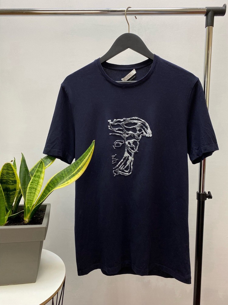 Versace Collection Medusa Head T-shirt Big Logo Blue Tee Size M Blue Designer