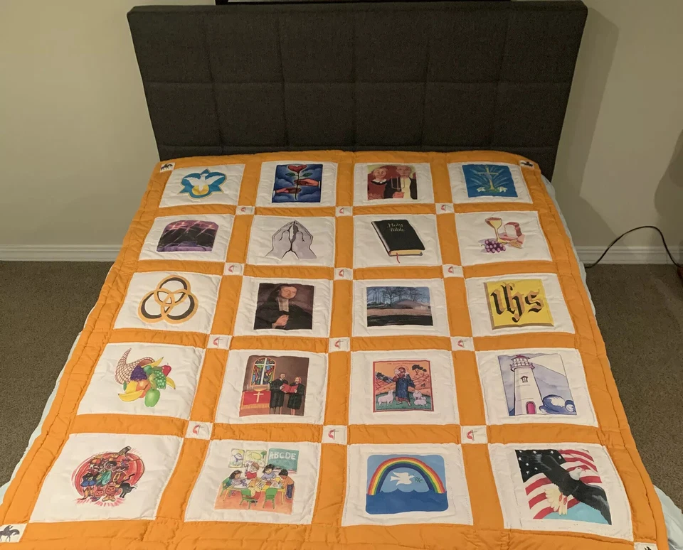 Edredón Patchwork Hinchado Iglesia Religiosa Amor Biblia Oración 58 X 70 Amarillo Foto 2 de 4