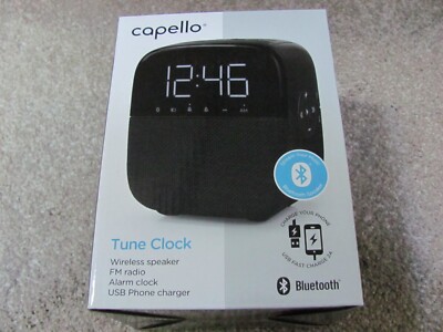 Capello Tune Dual Alarm Clock Wireless Speaker FM Radio USB Phone Charger CR60