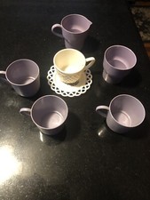 Vintage Child  s Tea Set Hazel Atlas Pastel Plates Cups Saucers, Sugar Glass