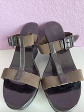 CHARLES DAVID BROWN T-STRAP ELASTIC PLATFORM WEDGE HEEL SANDAL SIze 9
