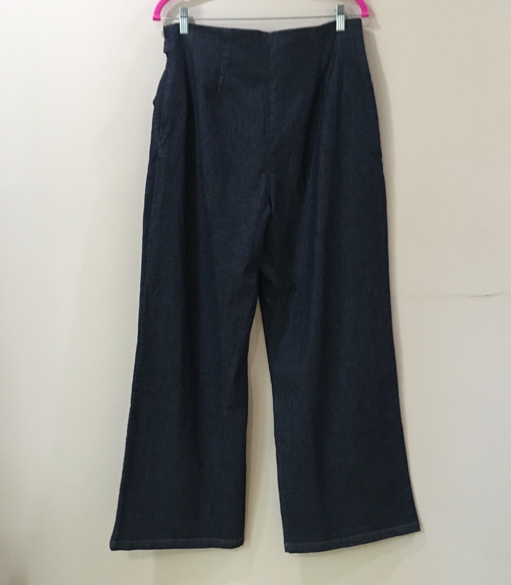 Zara Womens Z1975 High Waist Wide Leg Paperbag Jeans Blue Chambray