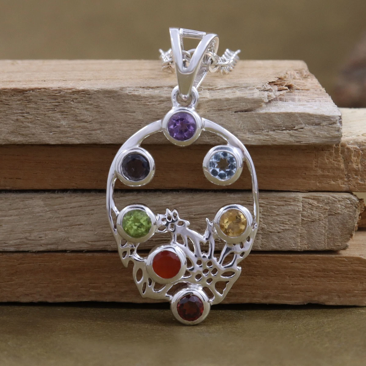 Multi 7 stone 925 Sterling Silver Jewelry Designer Solid Chakra